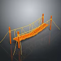 Orange Rope Bridge Model With Support Posts And Intertwined Ropes Design 3d model