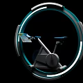 Modern Tech Inspired Stationary Bike With Illuminated Circular Frame And Digital Screen
