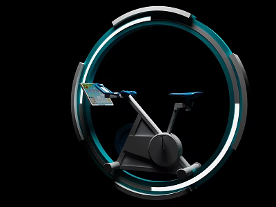 Modern Tech Inspired Stationary Bike With Illuminated Circular Frame And Digital Screen 3d model