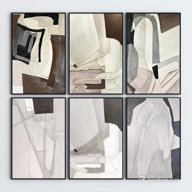 Abstract Paintings With Geometric Shapes In Neutral Tones For Modern Home Decor 3d model 