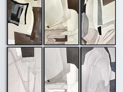 Abstract Paintings With Geometric Shapes In Neutral Tones For Modern Home Decor 3d model