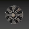 Vintage Circular Shield With Black And Silver Radiant Design And Golden Center Rivets