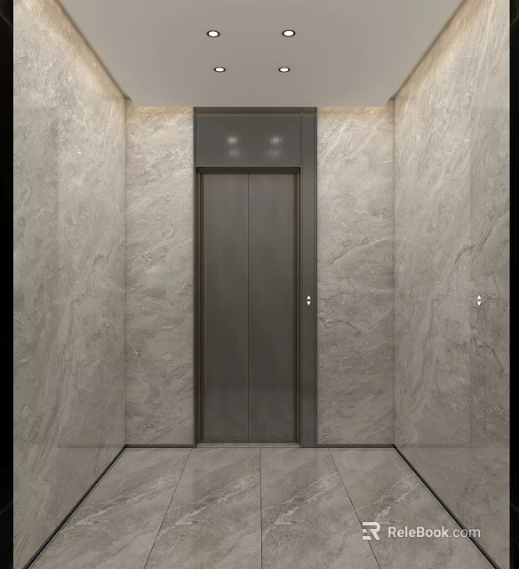 Modern Elevator Lobby With Marble Walls Floor And Sleek Door Design 3d model