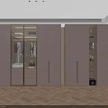 Modern Wardrobe Interior Design With Glass Doors Hanging Clothes And Gold Handles