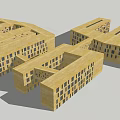 Light Yellow School Building With Interconnected Structures And Numerous Small Windows
