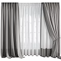 Gray Curtains Interior Design With Sheer Panels And Light Filtering Effect 3d model