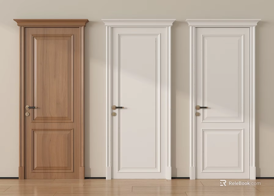 Wooden And White Hinged Doors For Modern Interior Design Options 3d model
