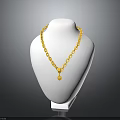 Gold Necklace With Chain Link Design Round Pendant On White Mannequin Transparent Base