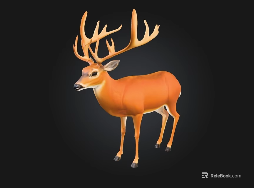 Realistic Orange Deer Figure With Large Antlers Standing On Black Background 3d model 