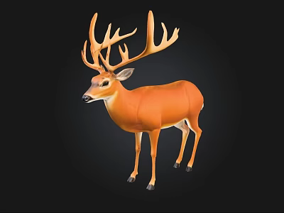 Realistic Orange Deer Figure With Large Antlers Standing On Black Background 3d model