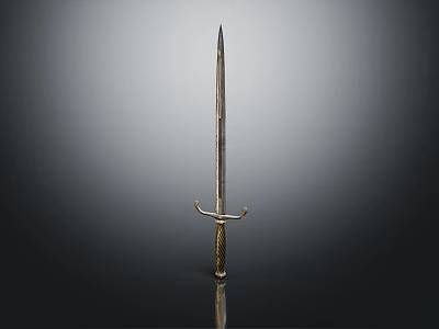 Antique Decorative Sword With Ornate Hilt Long Sharp Blade And Reflection On Dark Background 3d model