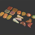 Assorted Pastries With Various Shapes And Colors Arranged On Black Surface