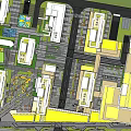 Modern Commercial Complex Featuring Glass Curtain Wall High Rise Greenery Pedestrians And Vehicles