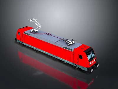 Red Electric Train with Pantograph on Top Modern Sleek Streamlined Body 3d model