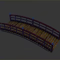 Curved Arched Bridge With Red Railings And Wooden Deck Design