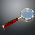 Red Handle Golden Frame Round Lens Magnifying Glass as Daily Living Supply on Dark Background