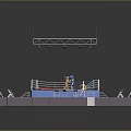 Indoor Boxing Ring With Boxers During Match Seating And Lighting Rig