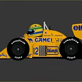 Yellow LOTUS Racing Car With CARMEL ELF Sponsor Logos And Large Tires