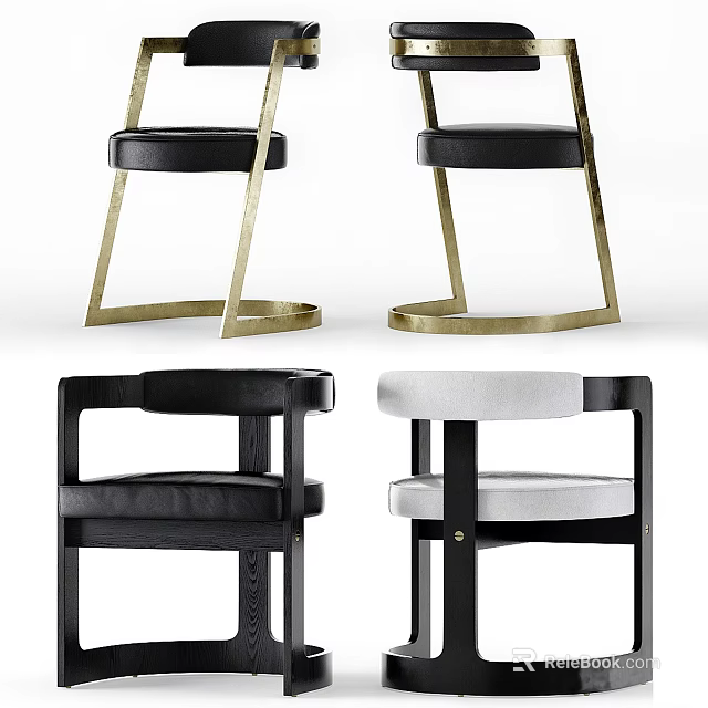 Modern Accent Chairs With Brass Frame Black White Upholstery And Armrest Design 3d model 