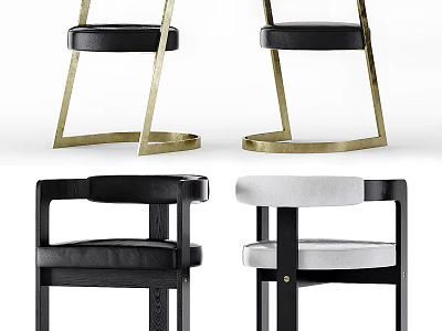 Modern Accent Chairs With Brass Frame Black White Upholstery And Armrest Design 3d model
