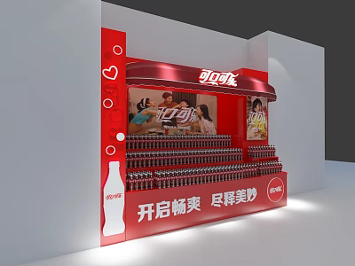 Coca-Cola Themed Display Shelf With Red Awning And Arranged Bottled Drinks 3d model
