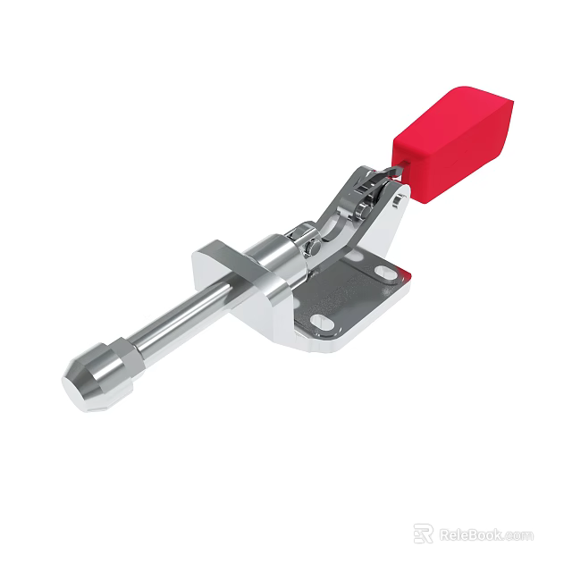 Mechanical Clamp Tool With Red Handle And Silver Metal Mounting Base 3d model 