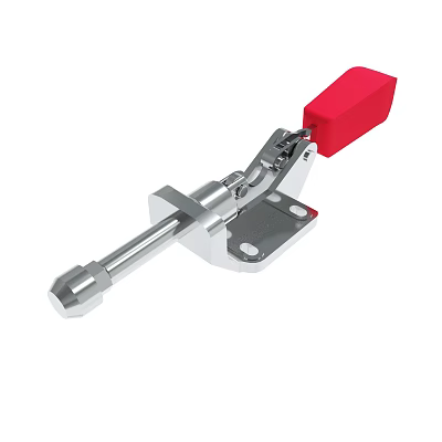 Mechanical Clamp Tool With Red Handle And Silver Metal Mounting Base 3d model