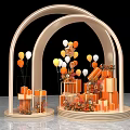 Decorative Display Stand With Two Arches Orange White Balloons And Gift Boxes 3d model