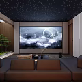 Modern Home Theater Interior Design with Starry Ceiling Large Screen and Comfortable Sofa 3d model
