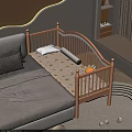 Wooden Children's Bed with Yellow Pattern Mattress White Pillow and Yellow Stuffed Toy