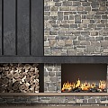 Quiet fireplace stone wall background wall firewood pile firewood 3d model