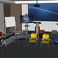 Training Room Table and Chair Lecture Desk Mobile Whiteboard TV 3d model