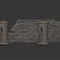 Ancient Stone Steps Structure With Ornate Pillars And Classic Lanterns 3d model