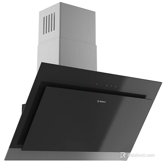 Modern Black Robam Kitchen Range Hood with Sleek Design and Silver Accent 3d model