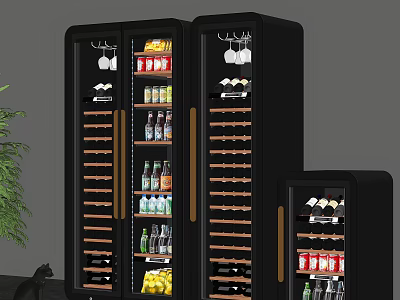 Modern Wine Cabinet With Glass Door Wine Bottle Racks Hanging Glass Holders And Beverage Storage 3d model