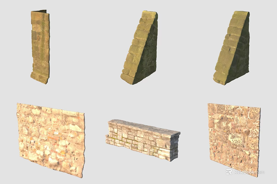 Textured Brick And Stone Wall Designs With Various Architectural Structures 3d model