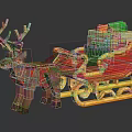 Decorated Brown Reindeer Pulling Red Sleigh With Stacked Green Gifts And Gold Trim