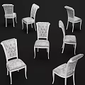 Elegant Dining Chairs With White Frame And Gray Tufted Upholstery Design 3d model
