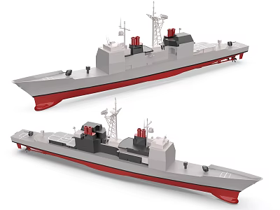 Two Modern Warship Models With Gray Hull Red Bottom And Detailed Upper Structure 3d model