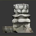 Stone Pillar With Lotus Shaped Top Carving And Intricate Base Design