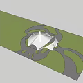 Tensile Membrane Structure With Modern Curved Design In Outdoor Park Area With Lawn And Trees