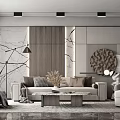 Modern Sofa and Coffee Table Set with Marble Wall Wooden Panel and Decorative Pillows 3d model
