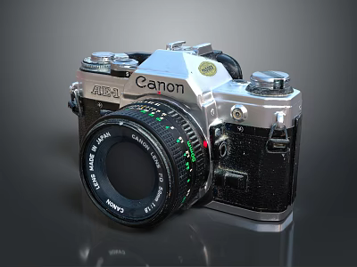 Canon AE-1 Vintage Film Camera Classic Design Silver Black Body And Lens 3d model