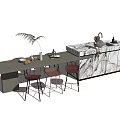 Modern Dining Table Set With Marble Island Counter And Bar Stools 3d model