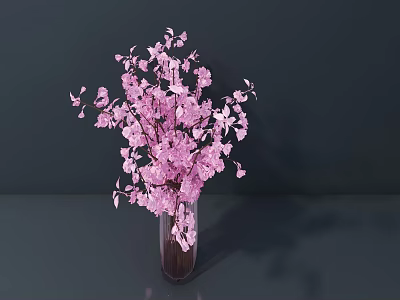 Transparent Glass Vase With Fresh Pink Cherry Blossoms On Dark Background 3d model