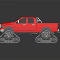 Red Off Road Functional Pickup Truck With Track Wheels 3d model