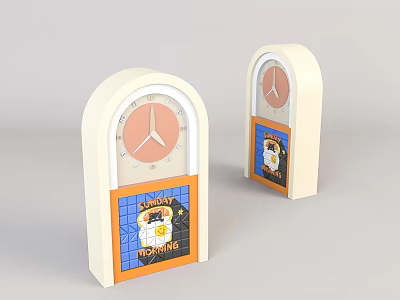 White Arched Table Clocks with Pink Dial and Sunny Morning Graphic 3d model