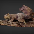 Reptile Lizard With Scaled Skin Resting On Weathered Wooden Log