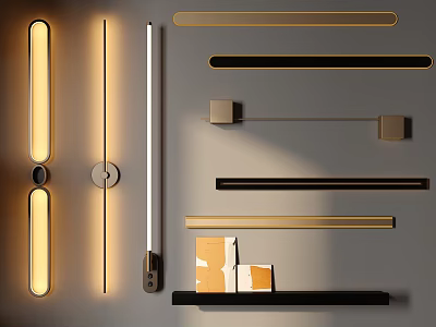 Sleek Modern Wall Lamps Featuring Strip Square Metal Gold Black White Design 3d model