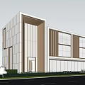 Modern Sales Office Building With Glass Curtain Wall And Wooden Facade Design